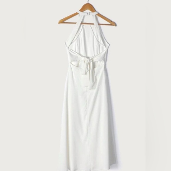 LULUS Summer Dream White Tie-Back Halter Midi Fairy Dress Sz Lrg - Picture 4 of 6